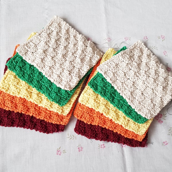 Unisex Cotton face cloths, hand-knitted