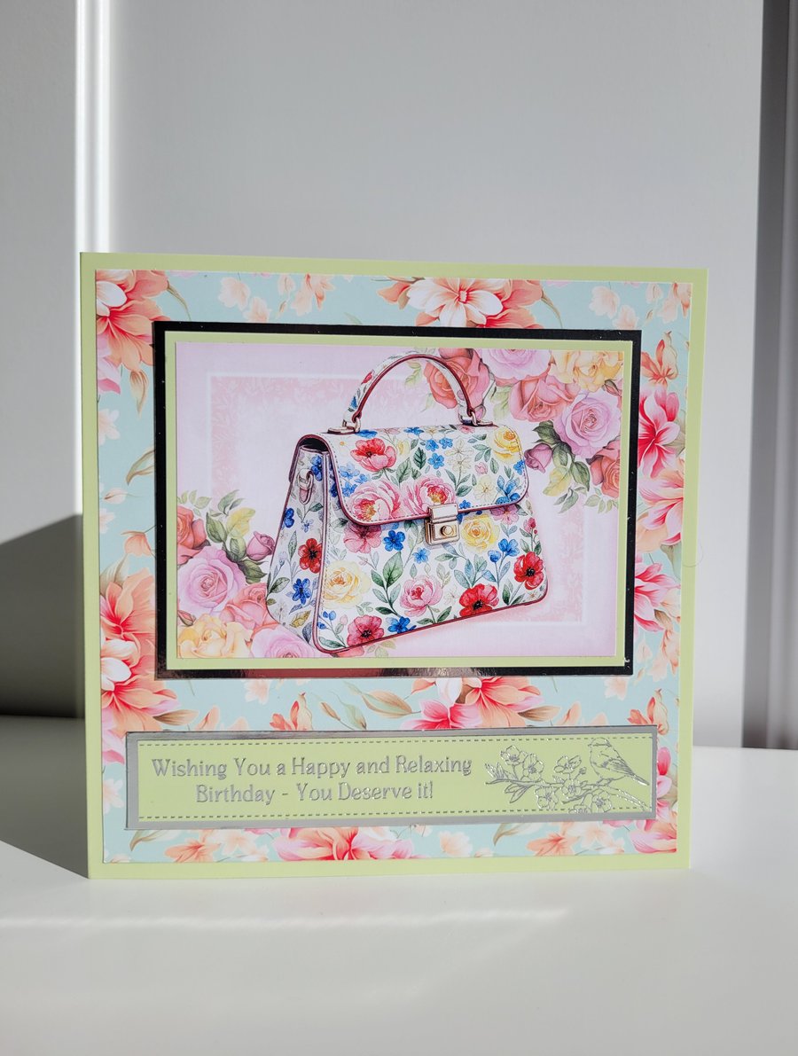 Floral Handbag Birthday Card for her - Luxury Elegant Feminine Pretty Floral 