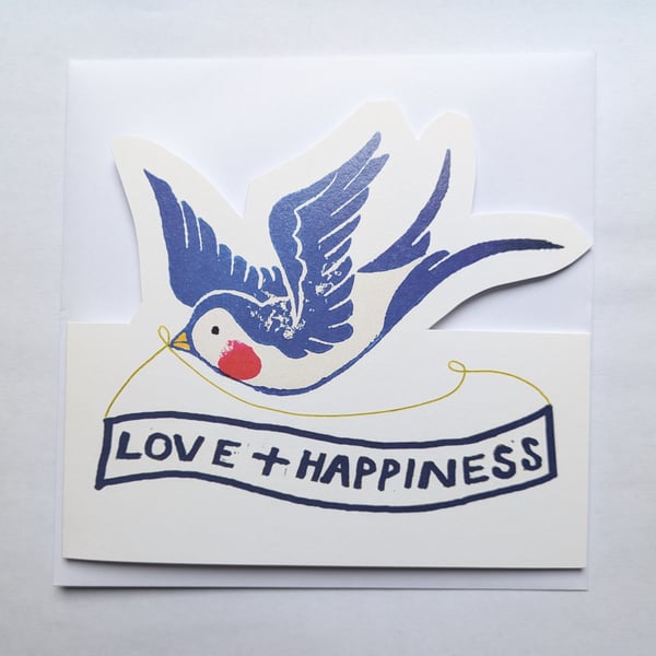 'Love and Happiness' Cut-Out Swallow Greetings Card