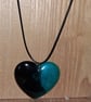 Handmade resin heart pendant on  black waxed cord