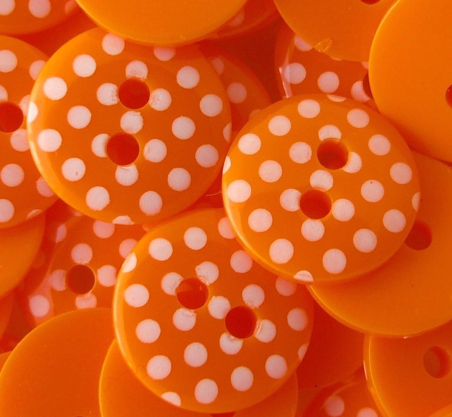 Orange Polka Dot Buttons, 12mm Orange Buttons