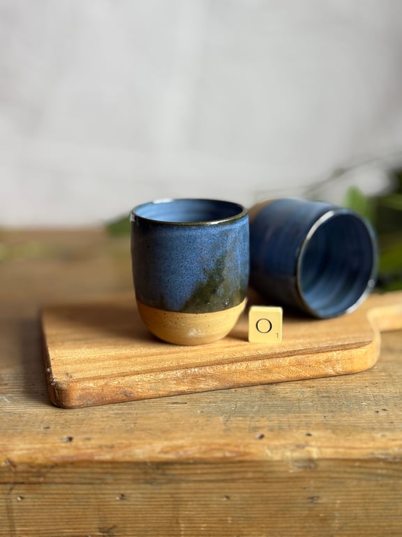 200ml 7oz blue stoneware pottery cup- flat white- double espresso cup