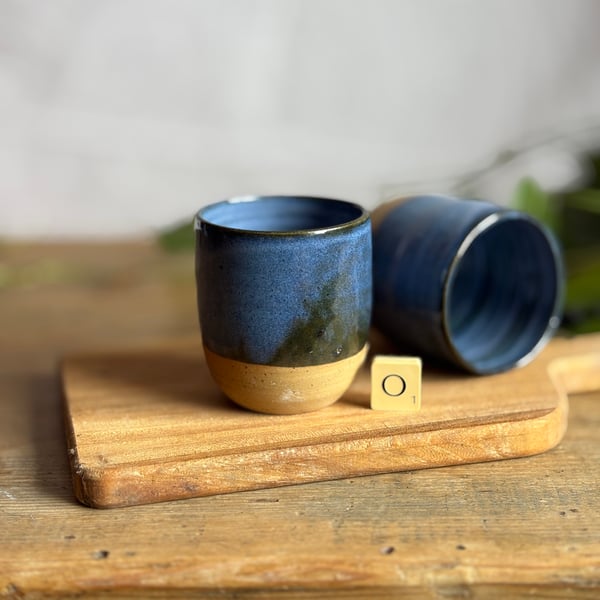 200ml 7oz blue stoneware pottery cup- flat white- double espresso cup