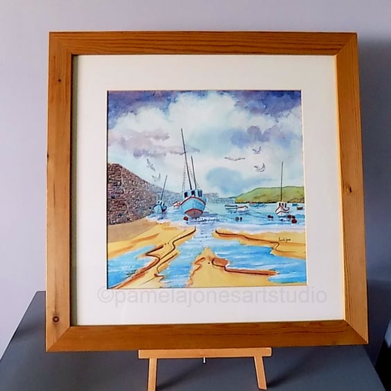Waiting for The Tide, Framed in 20 x 20'' square Wooden Frame