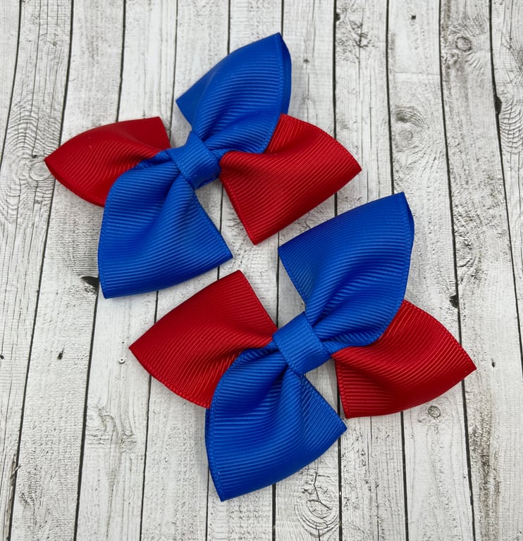 Royal Blue and Red Square Double with Bows on Clips (pair)