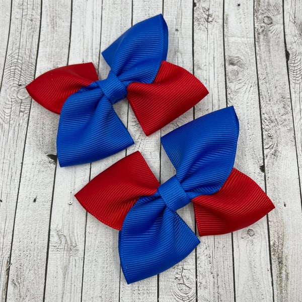 Royal Blue and Red Square Double with Bows on Clips (pair)