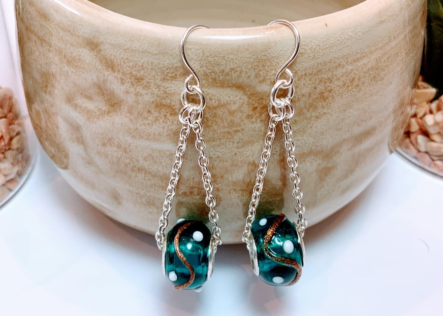 Lampwork Bead & Chain Earrings.