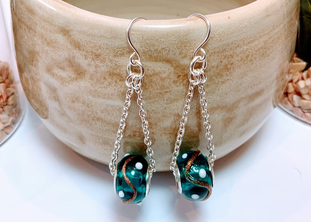 Lampwork Bead & Chain Earrings.