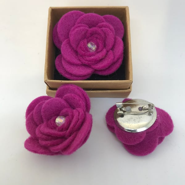 Dark Pink Flower Brooch