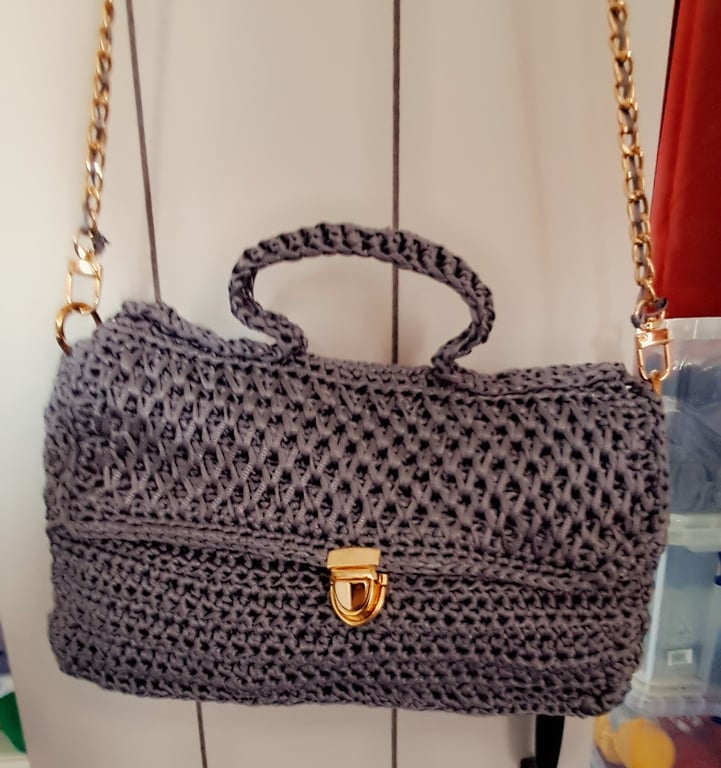 Slate Grey Handmade Crocheted Handbag