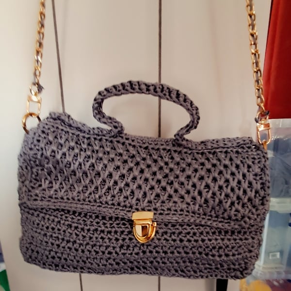 Slate Grey Handmade Crocheted Handbag