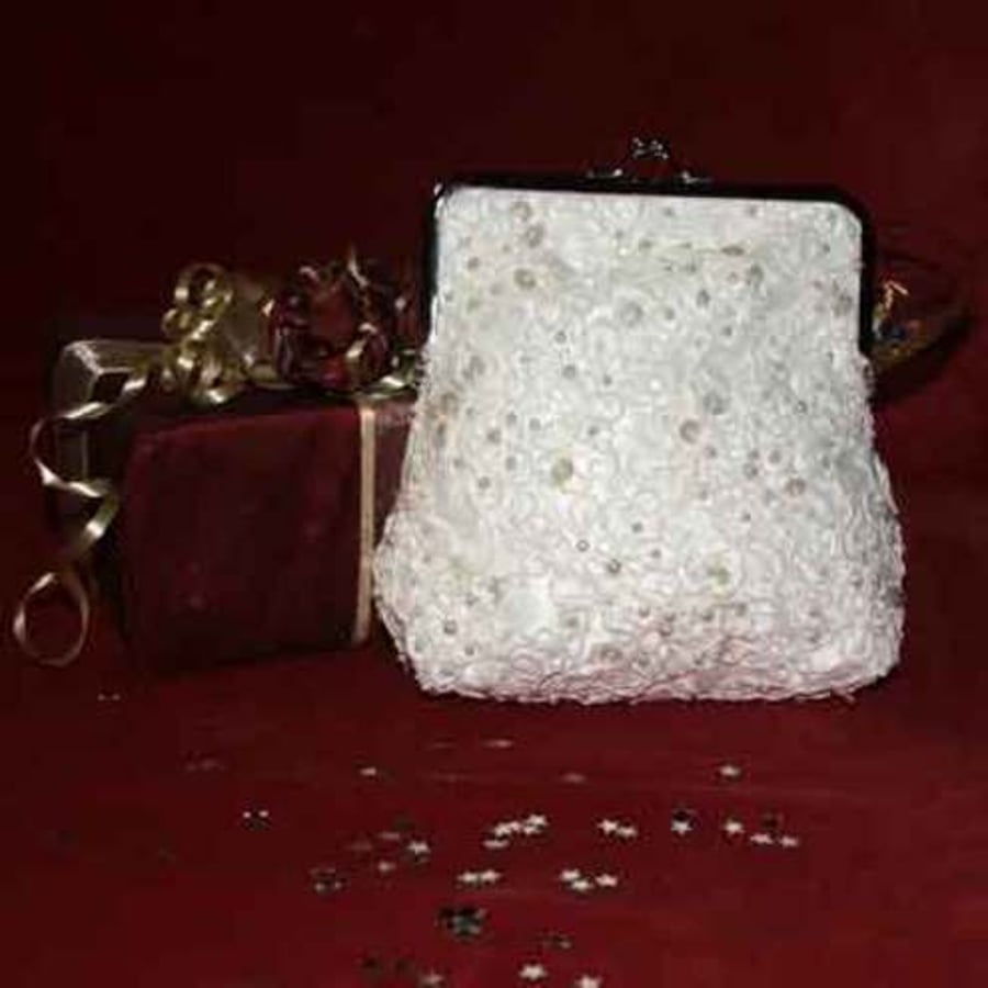Special hand beaded bridal purse in white
