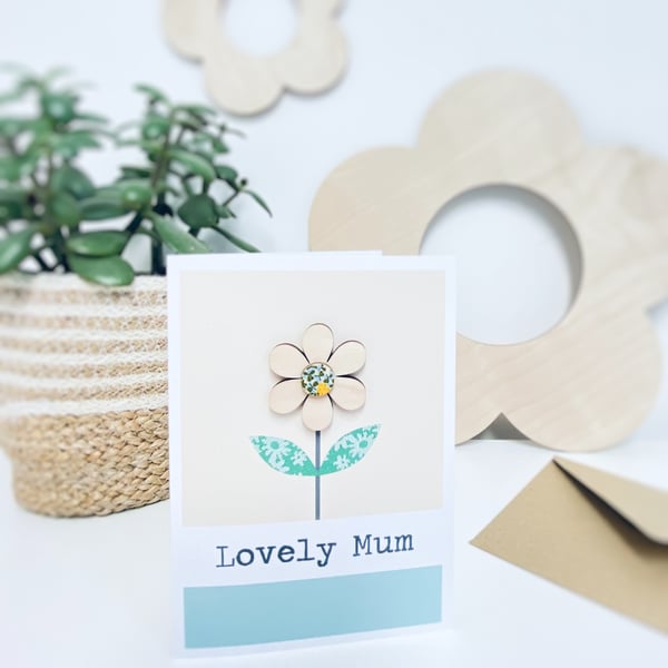 Mum Card - Handmade Card - Lovely Mum - Flower - Greetings Card - Mother's Day C