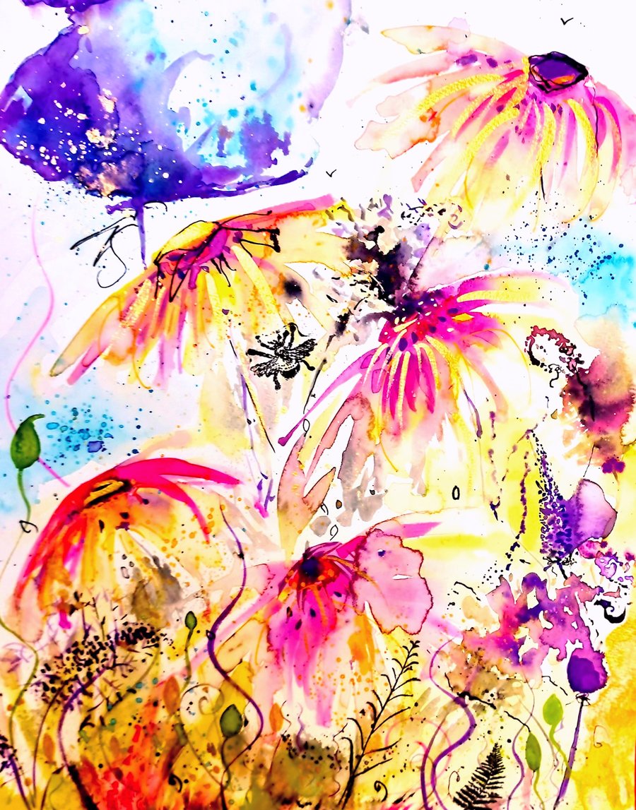 Watercolour  Painting  Ditzy Daisies High End Contemporary Artwork