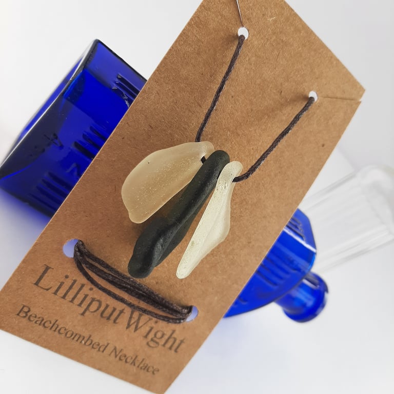 Beachcombed Necklace, Green and White Sea Glass and Cotton Cord 