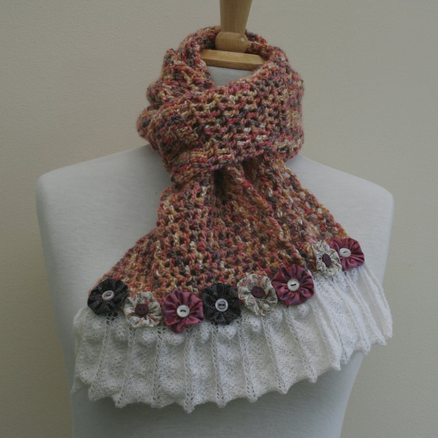 SALE - Heather and Lace - Crocheted scarf