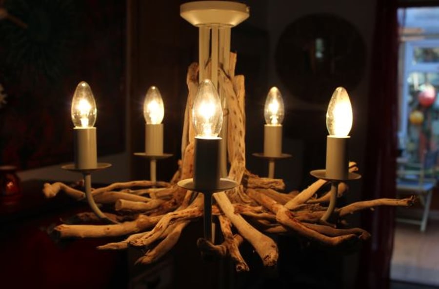 Driftwood Chandelier,Five light Chandelier, Drift Wood Light fitting 