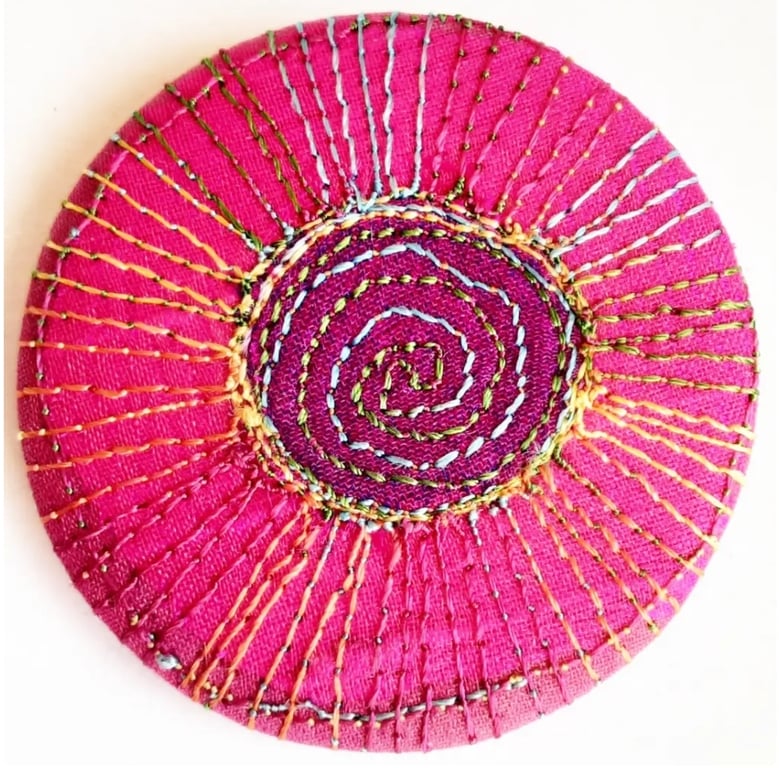 Badge 45mm Multicoloured Pink Textile Badge 