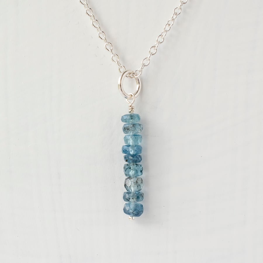 Dark Blue Aquamarine Bar Pendant Necklace