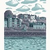 Filey two-colour A3 linocut screen-print