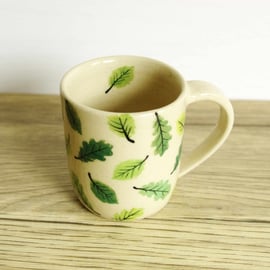 Small Coffee Mug - Green Beech and Oak Leaves, Pattern