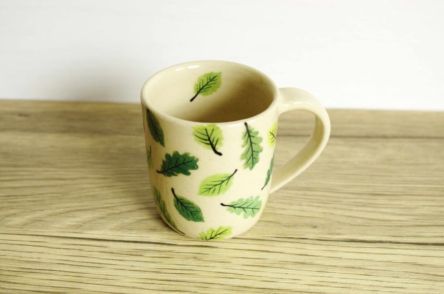 Small Coffee Mug - Green Beech and Oak Leaves, Pattern