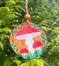 Mushrooms Hand Painted Wood Slice Ornament, Fly Agaric Mushrooms