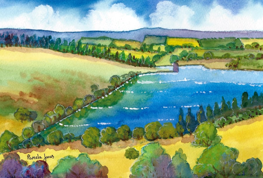 Cray Reservoir, The Brecon Beacons, Original Watercolour in 14 x 11'' Mount