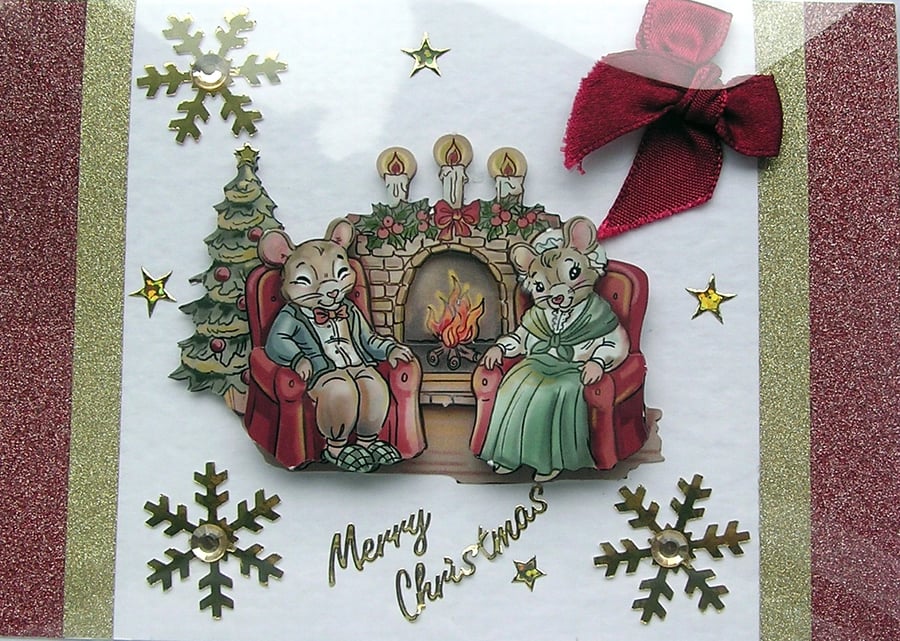 Merry Christmas Hand Crafted Decoupage Christmas Card - Merry Christmas 2480