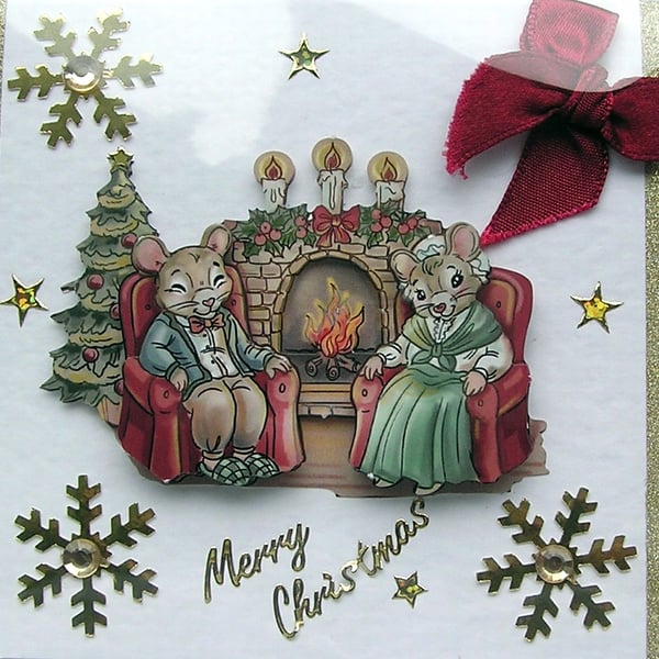 Merry Christmas Hand Crafted Decoupage Christmas Card - Merry Christmas 2480