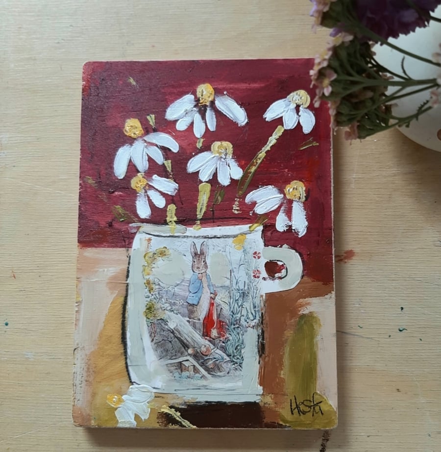 Peter rabbit mixed media still life 