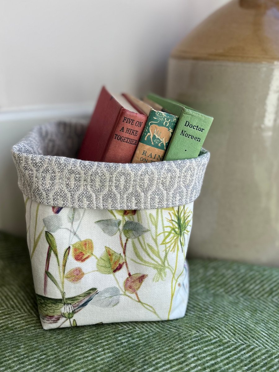 Bird and plants print reversible storage basket plant pot craft storage