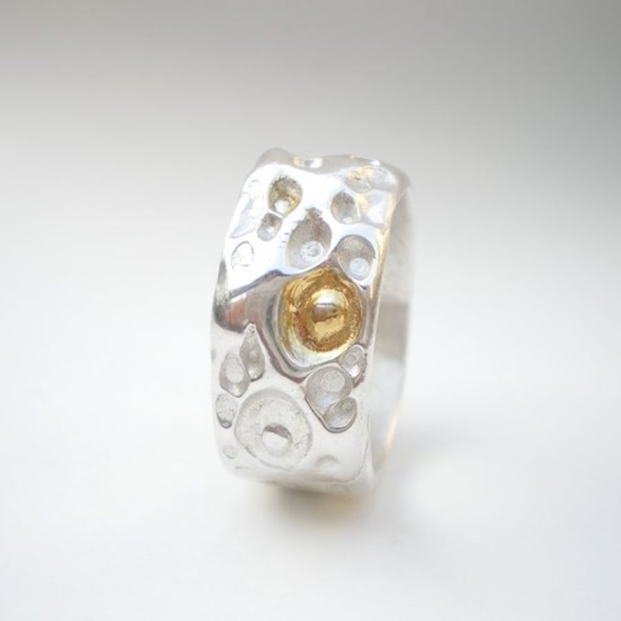 Coral Textured Silver and Gold  Ring