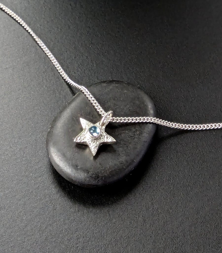 PUNK STAR Recycled HANDMADE Sterling Silver STAR Swiss Blue Pendant
