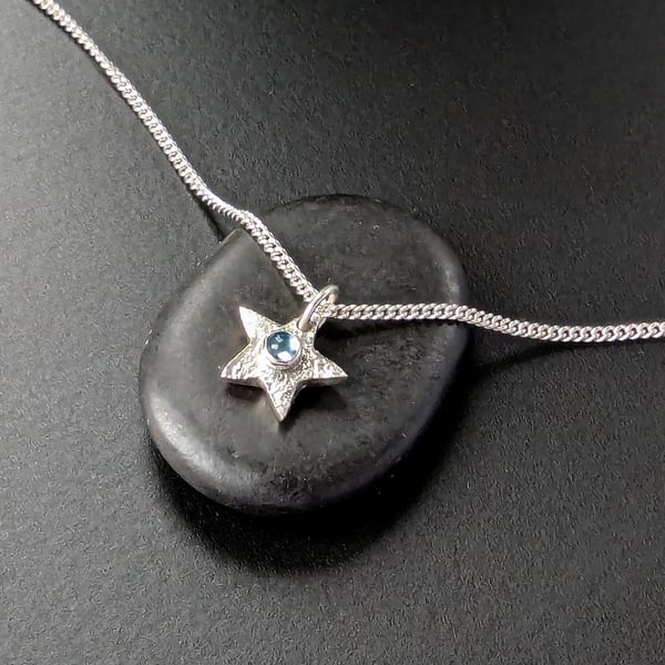 PUNK STAR Recycled HANDMADE Sterling Silver STAR Swiss Blue Pendant
