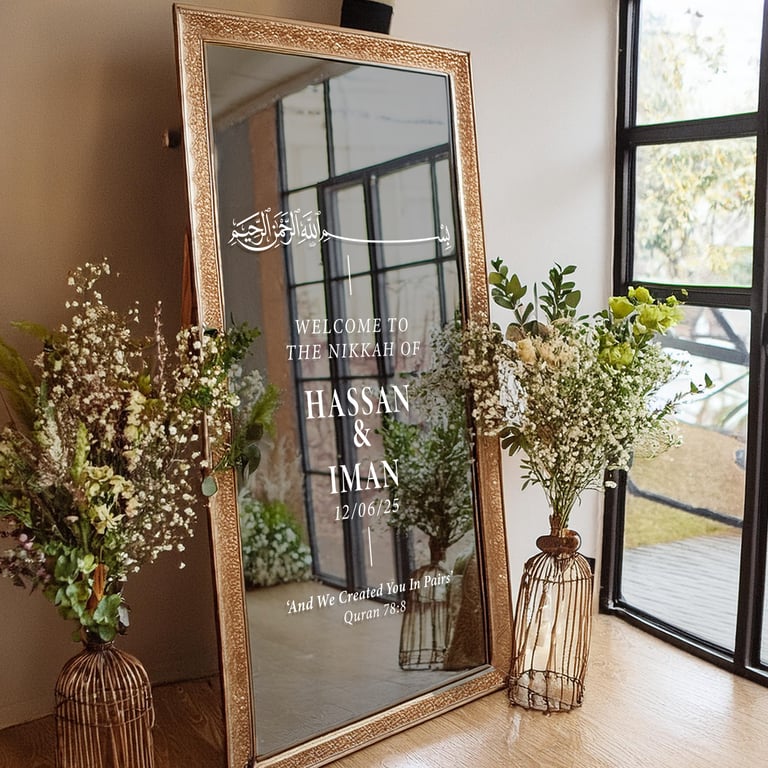 Nikkah Welcome Sign Sticker – Quran 78:8, Personalised Islamic Wedding Decor