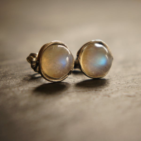 Rainbow Moonstone Wabi Sabi Style Stud Earrings