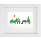 Woodland Cottage - Sea Glass & Pebble Picture Framed Unique Handmade Art