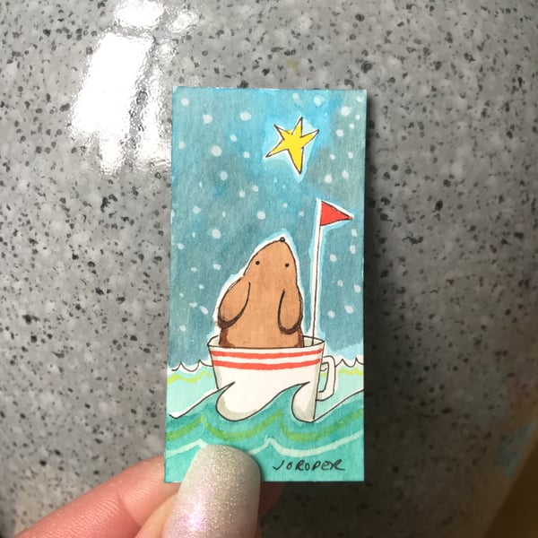 Original MINI Painting by Jo Roper sailing bunny star