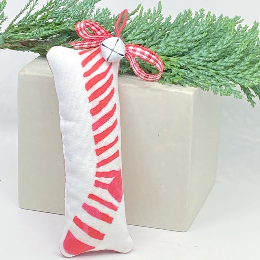 SKINNY STOCKING CHRISTMAS DECORATION - red and white