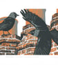 Jackdaws - Original limited edition linocut print - Image 1