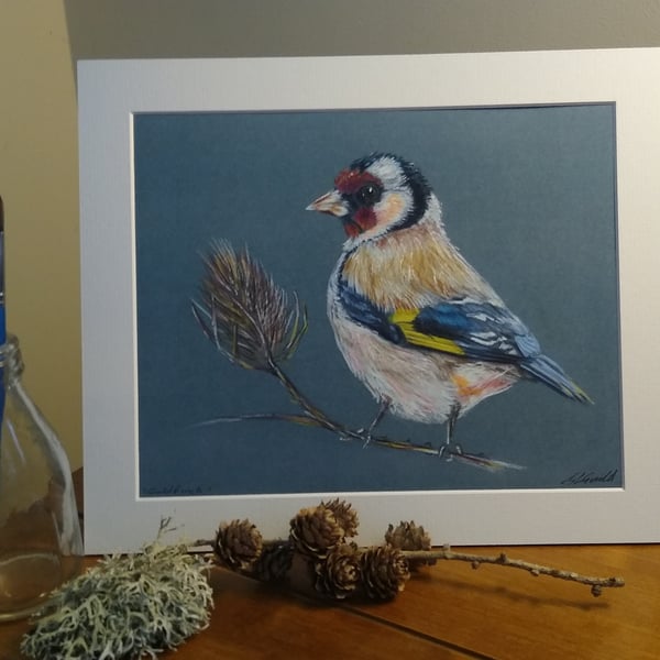 A quality signed print of an original drawing of a Goldfinch 250 mm x 200mm 