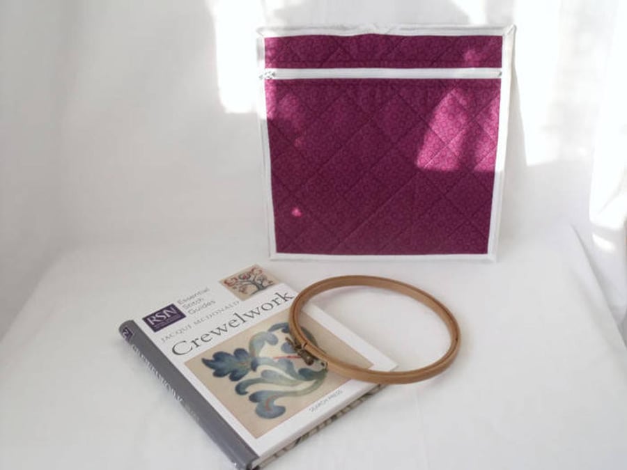 small quilted project pouch for embroidery or small craft projects, cerise