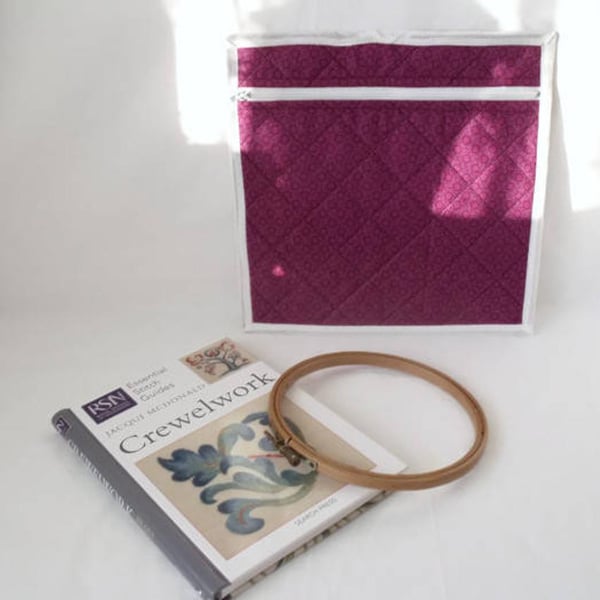 small quilted project pouch for embroidery or small craft projects, cerise