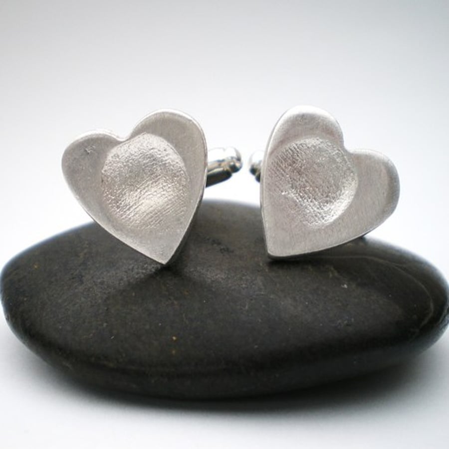 Imprint Me Silver Fingerprint Heart Cufflinks - Wedding Jewellery, Fathers Day