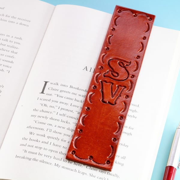Personalised Leather Initial Bookmark, Handmade Leather Book Mark