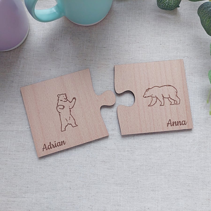 Coasters , Couple coasters , Puzzle pieces Bear , Gift for friends , Couple matc