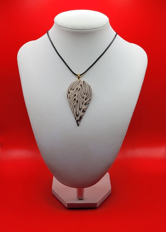 Polymer clay pendant - unique handmade necklace - teardrop costume jewellery