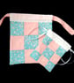 Pair of patchwork drawstring bags, gift bags, project bags. Choice of colours - Image 4