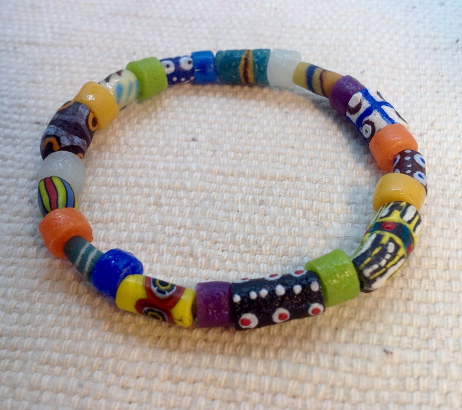 Bead collectors bracelet with old and new African glass beads